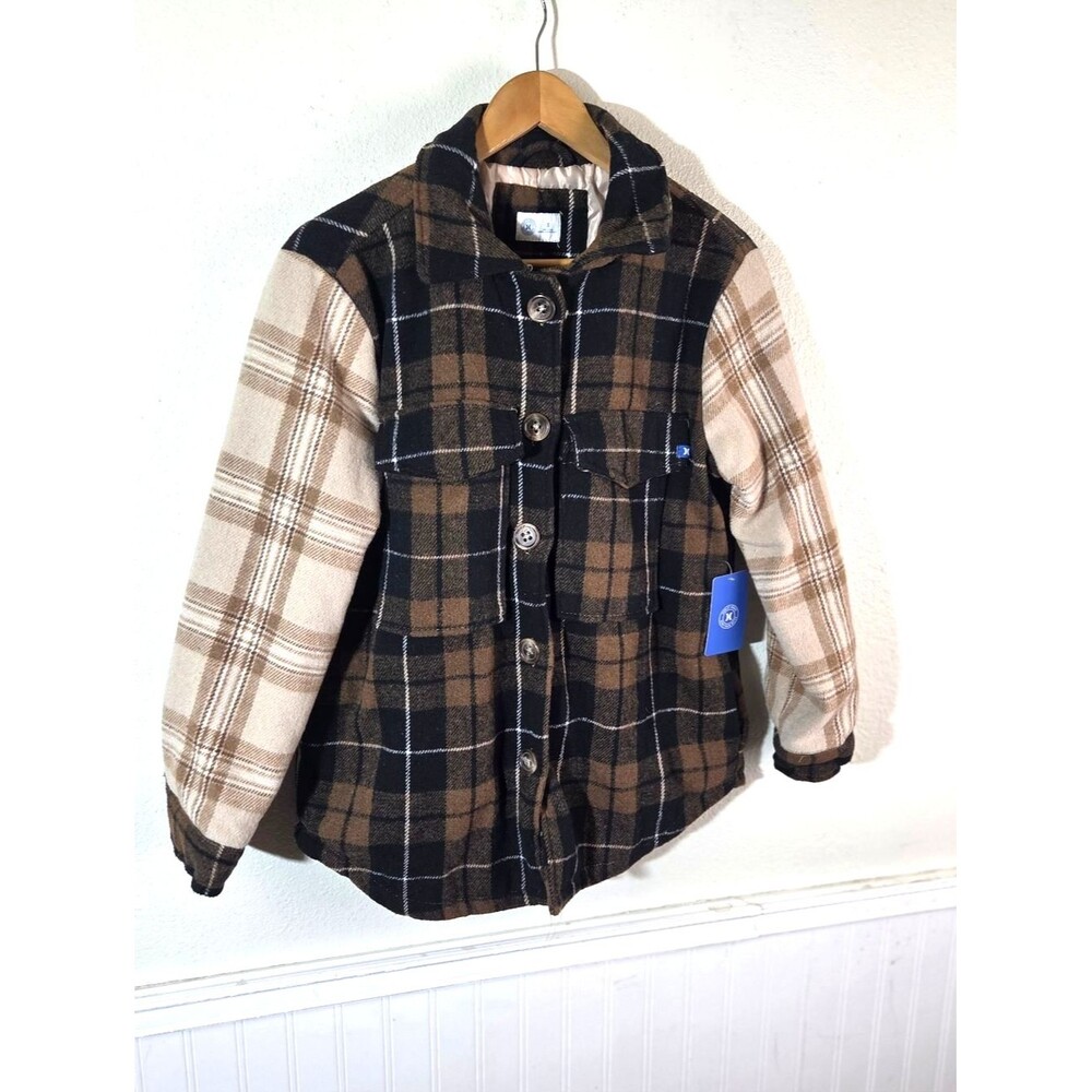 NWT Hurley Plaid Quilted Lined Shacket Jacket Brown Cream Heavyweight Small